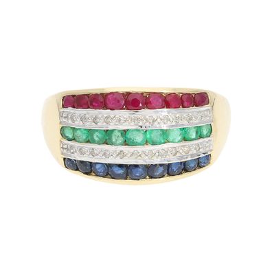 Goldring 585 Rubin, Saphir, Smaragd, Diamanten 25325689 Second Hand, getragen
