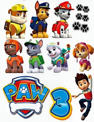 Paw Patrol Essbar Ryder Tortenaufleger Torte Geburstag Zuckermasse + NAME p26