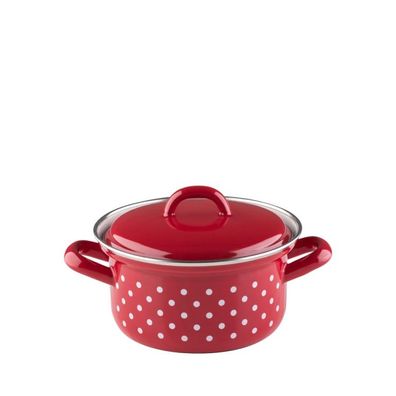 Riess Country Casserole avec couvercle Ø14cm 0,75 litre rouge à pois émail induction