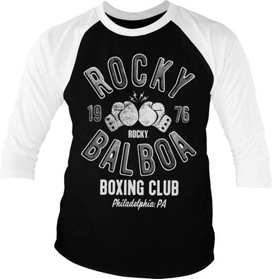 Rocky Balboa Boxing Club Baseball 3/4 Sleeve Tee T-Shirt White-Black
