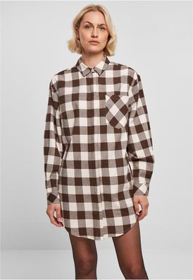 Urban Classics Damen Kleid Ladies Oversized Check Flannel Shirt Dress Pink/Brown