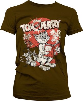 Tom &amp; Jerry Vintage Comic Girly Tee Damen T-Shirt Brown