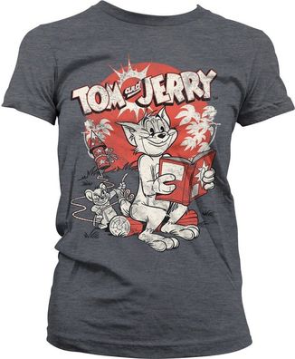 Tom &amp; Jerry Vintage Comic Girly Tee Damen T-Shirt Dark-Heather