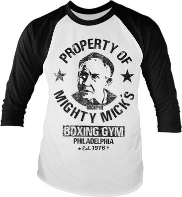 Rocky III Mighty Mick's Gym Baseball Longsleeve Tee White-Black