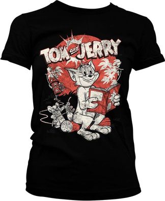 Tom &amp; Jerry Vintage Comic Girly Tee Damen T-Shirt Black
