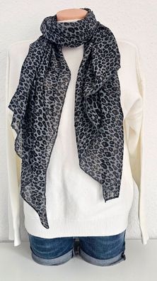 Italy Blogger Schal Tuch Halstuch Seide/Baumwolle Leoprint Dunkelgrau/Schwarz