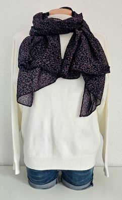 Italy Blogger Schal Tuch Halstuch Seide/Baumwolle Leoprint Dunkelbraun/Schwarz