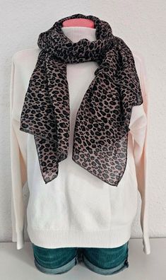 Italy Blogger Schal Tuch Halstuch Seide/Baumwolle Leoprint Braun/Schwarz