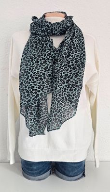 Italy Blogger Schal Tuch Halstuch Seide/Baumwolle Leoprint Salbei/Braun/Schwarz