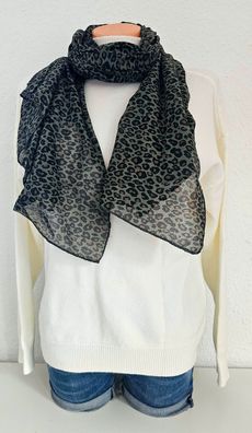 Italy Blogger Schal Tuch Halstuch Seide/Baumwolle Leoprint Grün/Braun/Schwarz