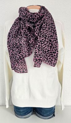 Italy Blogger Schal Tuch Halstuch Seide/Baumwolle Leoprint Rosa/Braun/Schwarz