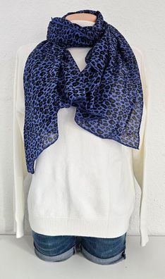 Italy Blogger Schal Tuch Halstuch Seide/Baumwolle Leoprint Royalblau/Schwarz