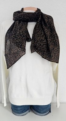 Italy Blogger Schal Tuch Halstuch Seide/Baumwolle Leoprint Schokobraun/Schwarz