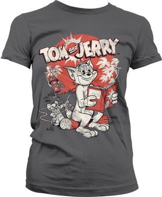 Tom &amp; Jerry Vintage Comic Girly Tee Damen T-Shirt Dark-Grey