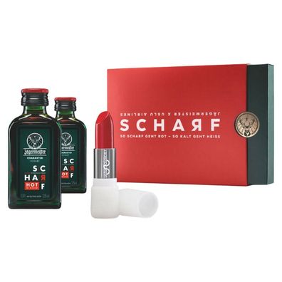 Jägermeister Limited Edition SCHARF x Uslu – 2x 0,04-l ( 33% Vol.) + Lippenstif