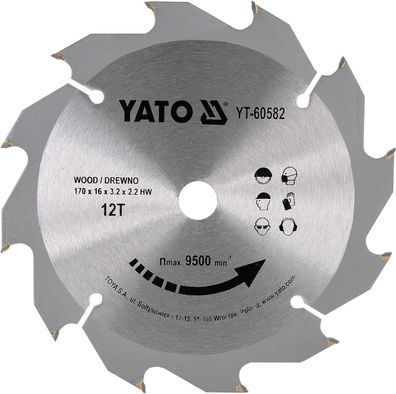 Kreissägeblatt 170 x 3,2/2,2 x 16 mit 12 Zähne WZ