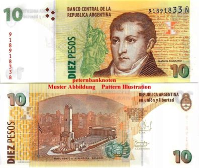 Argentinien / Argentina 10 Pesos 20.14 Unc. P. 354 683#
