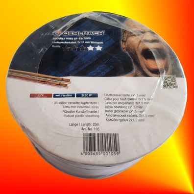 1,50€/m | Oehlbach 105 SP-15 20m Lautsprecherkabel 2 x 1,5mm² bis 90 Watt