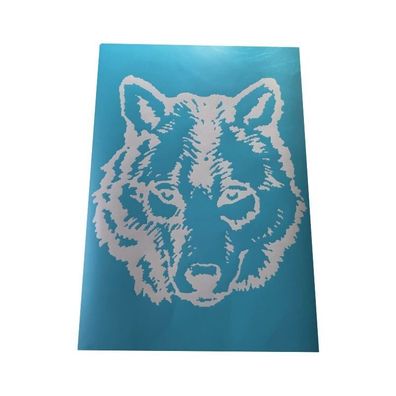 Airbrush Klebeschablone Schablonen Set Wolfskopf Mask blau transparent