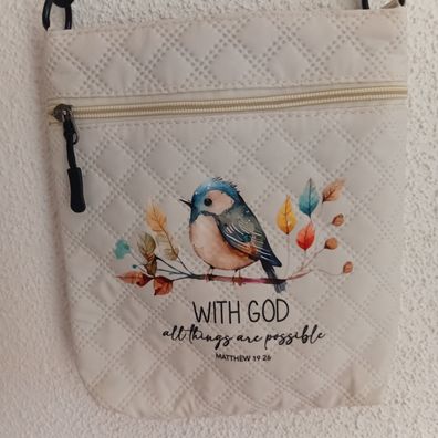 Handtasche 22x19x3cm Umhängetasche Bibelvers Englisch Christlich Vogel Sorgen