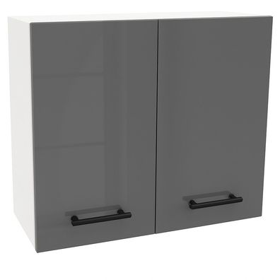 Hängeschrank 80cm Grau Hochglanz SOFT CLOSE, Küchenschrank, LINDA, PURE LINE