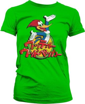 Woody Woodpecker Washed Japanese Logo Girly Tee Damen T-Shirt Green
