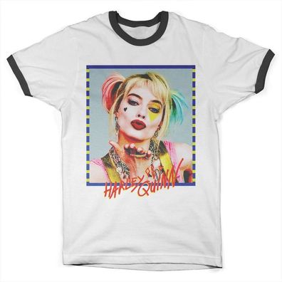 Birds of Prey Harley Quinn Kiss Ringer Tee T-Shirt White-Black