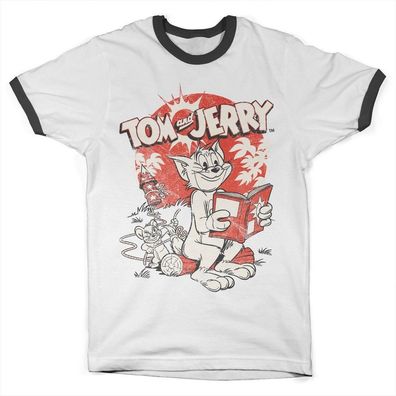 Tom &amp; Jerry Vintage Comic Ringer Tee T-Shirt White-Black