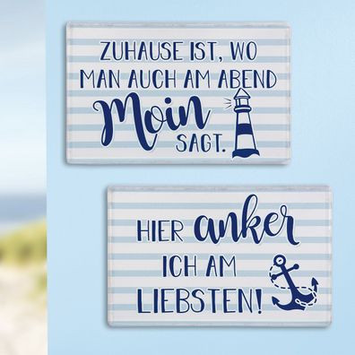 Gilde Schild, rechteckig, "Moin&anker", Spruch, gestreift, Metall, blau, creme,