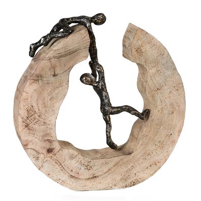 Casablanca Skulptur, rund, "Teamwork", Klettermotiv, Aluminium, Mangoholz, naturfa