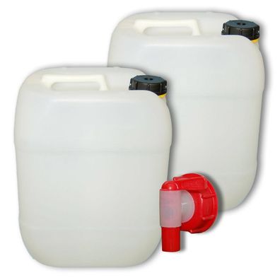 Plasteo 2x 20L Wasserkanister, Plastekanister + AFT-Hahn DIN 61