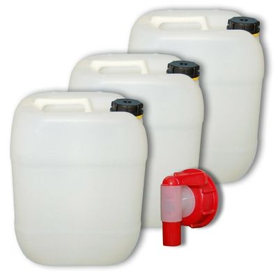 Plasteo 3x 20L Wasserkanister, Plastekanister, Kanister + AFT-Hahn DIN 61