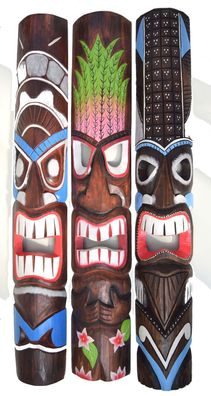 3 Tiki Masken 100cm 3er Set Tiki Hawaii Maske Holzmaske Wandmasken Südsee 3er Set