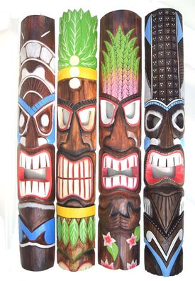 4 Wandmasken Tiki 100cm 4er Set Tiki bunt Hawaii Maske Holzmaske Wandmaske