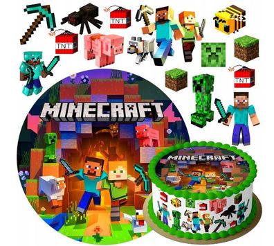 Pixel TNT Quadrat Essbar Zuckermasse Tortenbild Tortenaufleger + 4 Muffin p09