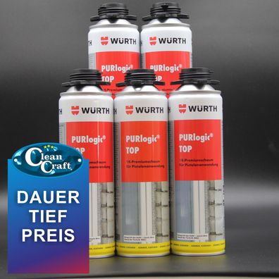 5 er Set - WÜRTH Purlogic TOP 1 K Pistolenschaum Betongrau (Bauschaum, Montageschaum)