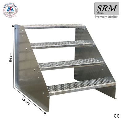 4 Stufen Standtreppe Breite 60 - 160cm Treppe Stahl verzinkt Geschosshöhe 84 cm