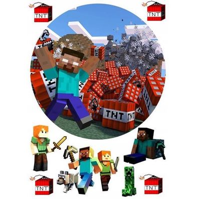 Pixel TNT Quadrat Essbar Zuckermasse Tortenbild Tortenaufleger + 4 Muffin p22
