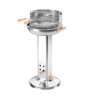 Edelstahl-Säulengrill rund ø ca. 39cm Holzgriffe Warmhalterost verchromt Grillhöhe 74