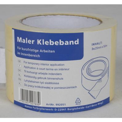 12x 3 Rollen Maler-Klebeband 25mm x 50m Abkleben Schutz malern insgesamt 1800m