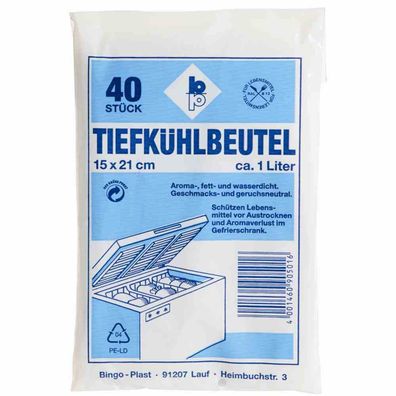 Tiefkühlbeutel 1,0 l, 15 x 21 cm, 40 Stück