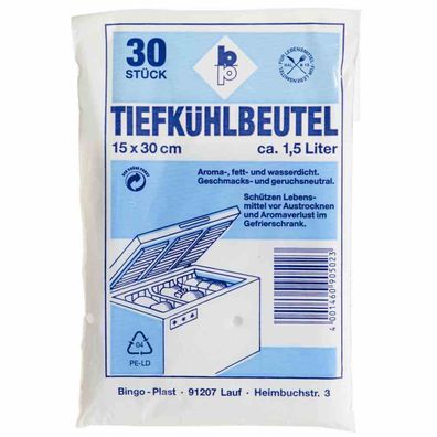Tiefkühlbeutel 1,5 l, 15 x 30 cm, 30 Stück