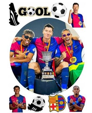 Fußball FC Barcelona Essbar Zuckermasse Tortenbild Tortenaufleger + 4 Muffin p02