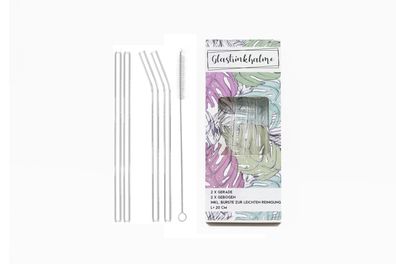 Glas-Trinkhalme 20cm mit Reinigungsbürste 5-tlg Mehrweg Trinkröhrchen Strohhalm