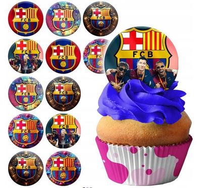 Fußball FC Barcelona Essbar 12 Muffin Zuckermasse Tortenbild Tortenaufleger p01