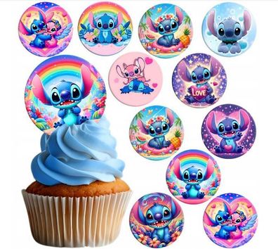 Lilo & Stitch Essbar 12 Muffin Zuckermasse Tortenbild Tortenaufleger s01