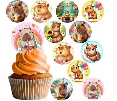 Capibara Essbar 12 Muffin Zuckermasse Tortenbild Tortenaufleger k01