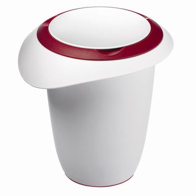 Quirltopf mit Deckel weiß/rot 1,2 l mit Gummring im Boden