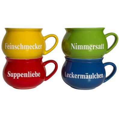 4er Set 400 ml Suppentasse Suppentassen Suppenschüssel Suppenterrine Tasse Suppe