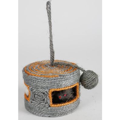 Kratzspielzeug Mäuseburg 15x10cm für Katzen aus Sisal zum Aufhängen grau